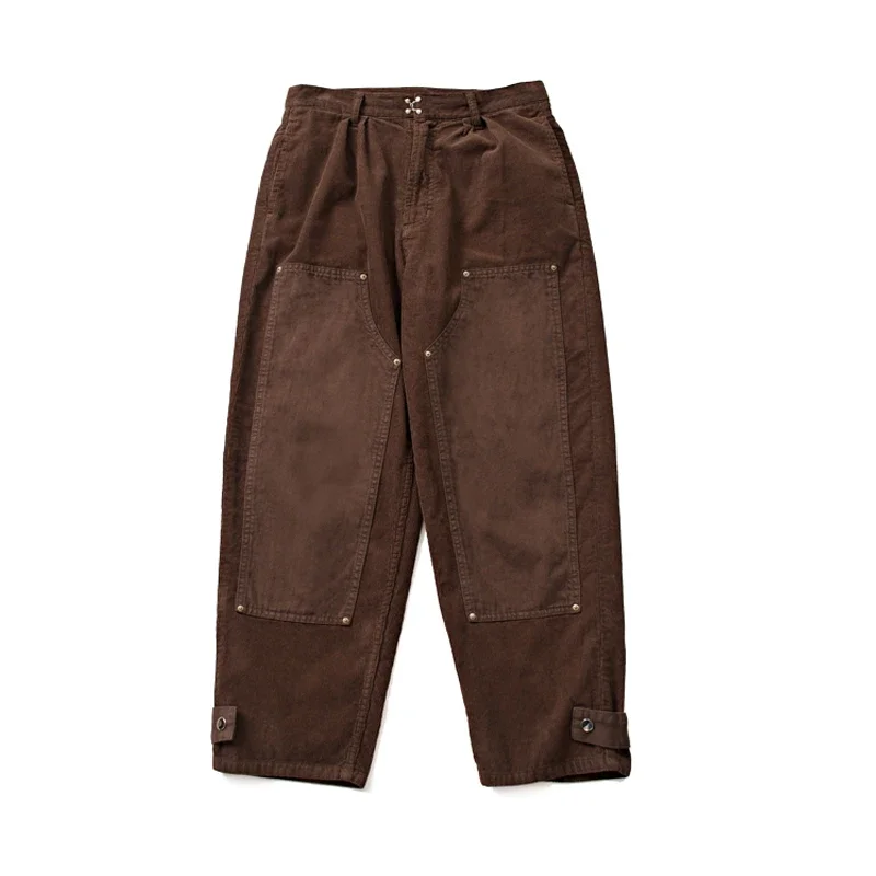 

Autumn/Winter Maillard Color Washed Corduroy Double Knee Patched Casual Pants for Men Logging