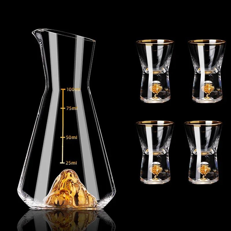 High-End Sake Vodka Wine Set Spirit Glass Cup 100ml Hip Flask Gold Foil Crystal Glass Household Decanter Hip Flask Gift