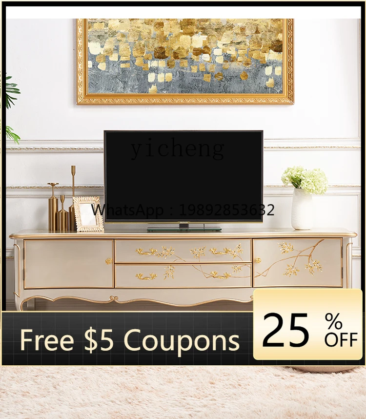 

High-End Living Room Home New European Style TV Cabinet Solid Wood French Cream Style Painted TV Cabinet