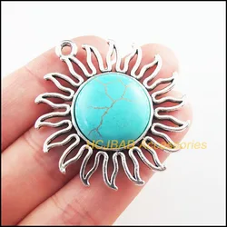 2Pc Retro Tibetan Silver Sun Flower Charms Pendants 42.5x46mm