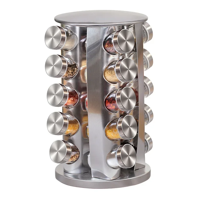 Kitchenware 430 Stainless Steel Glass Rotating Spice Jar Set, includes spice jars, herbs and spices tools