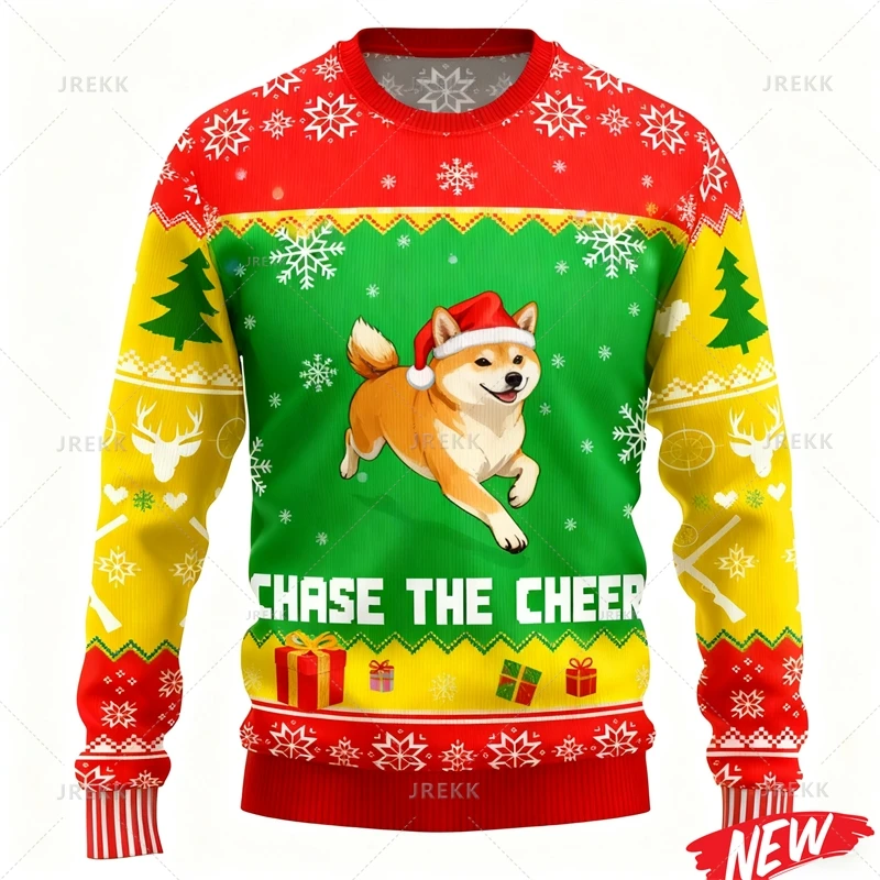 Cute Shiba Inu Dog Graphic Ugly Christmas Sweater Men Cartoon 3d Printed Dog Hoodie Tops Street Party Merry Christmas Sweatshirt