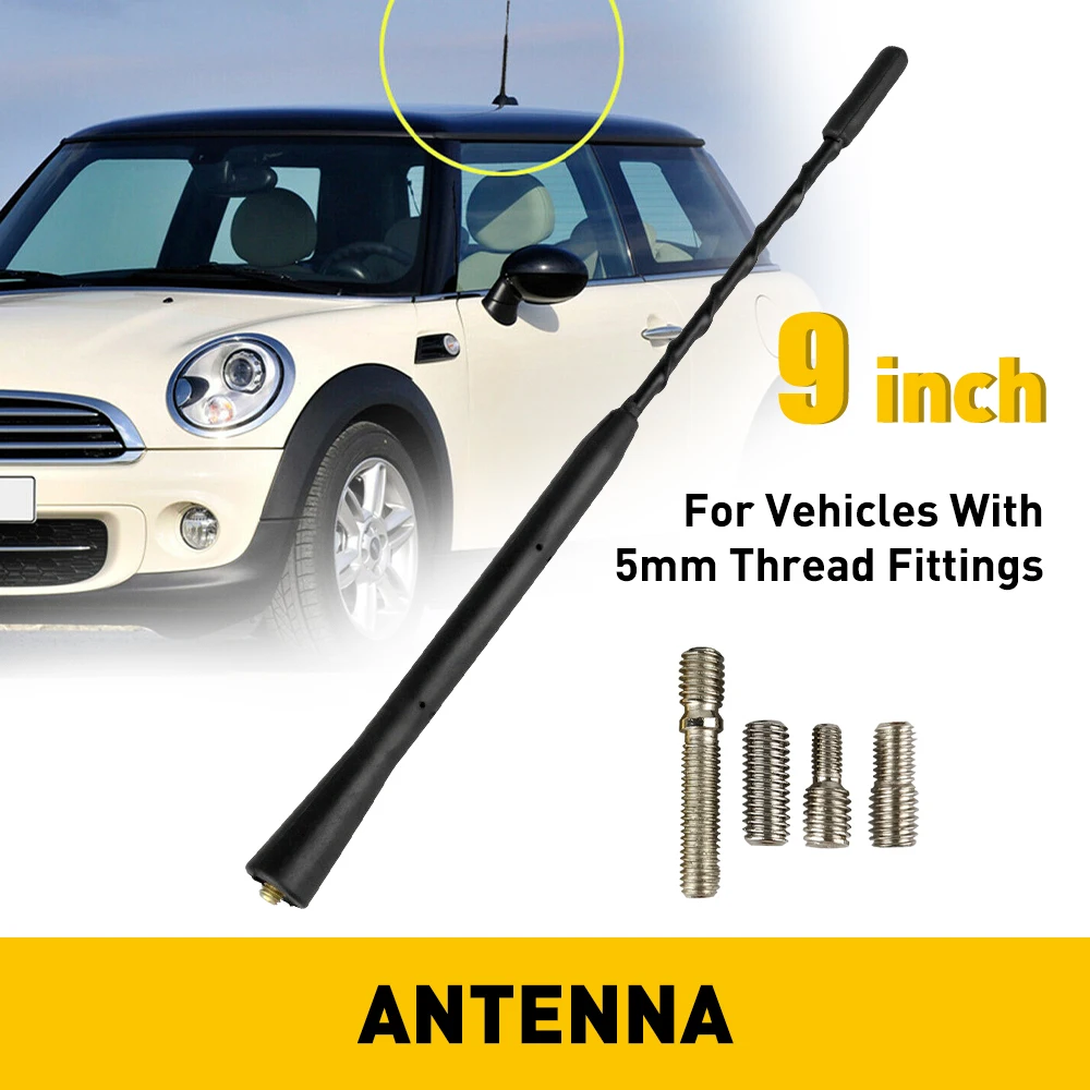 Universal 9 Inch Car Antenna Whip Antenna Replacement Anti Noise Beesting Aerial FM Radio For Vehicles With 5mm Thread Fittings