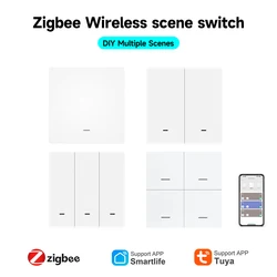 Tuya ZigBee 3,0 Smart Szene Schalter Wireless Kostenloser Aufkleber Wand Szene Schalter Push Button Batterie Powered Sender Alexa