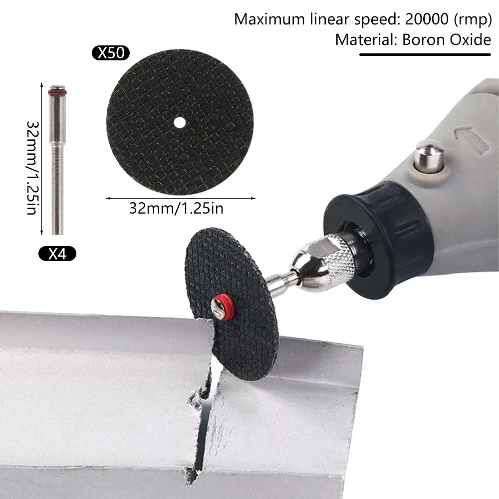 54PCS Abrasive Cutting Disc 32mm W/ Mandrels Grinding Polishing Wheels For Dremel Accesories Metal Cutting Rotary Tool Saw Blade