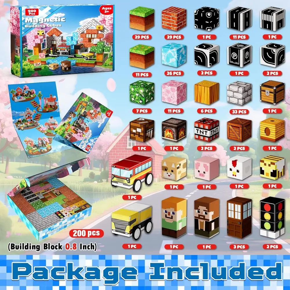 Zestaw magnetycznych klocków - 200 elementów, edukacyjne zabawki magnetyczne dla dzieci w wieku 3+, idealny prezent dla chłopców i dziewcząt, w wieku 4-12 lat