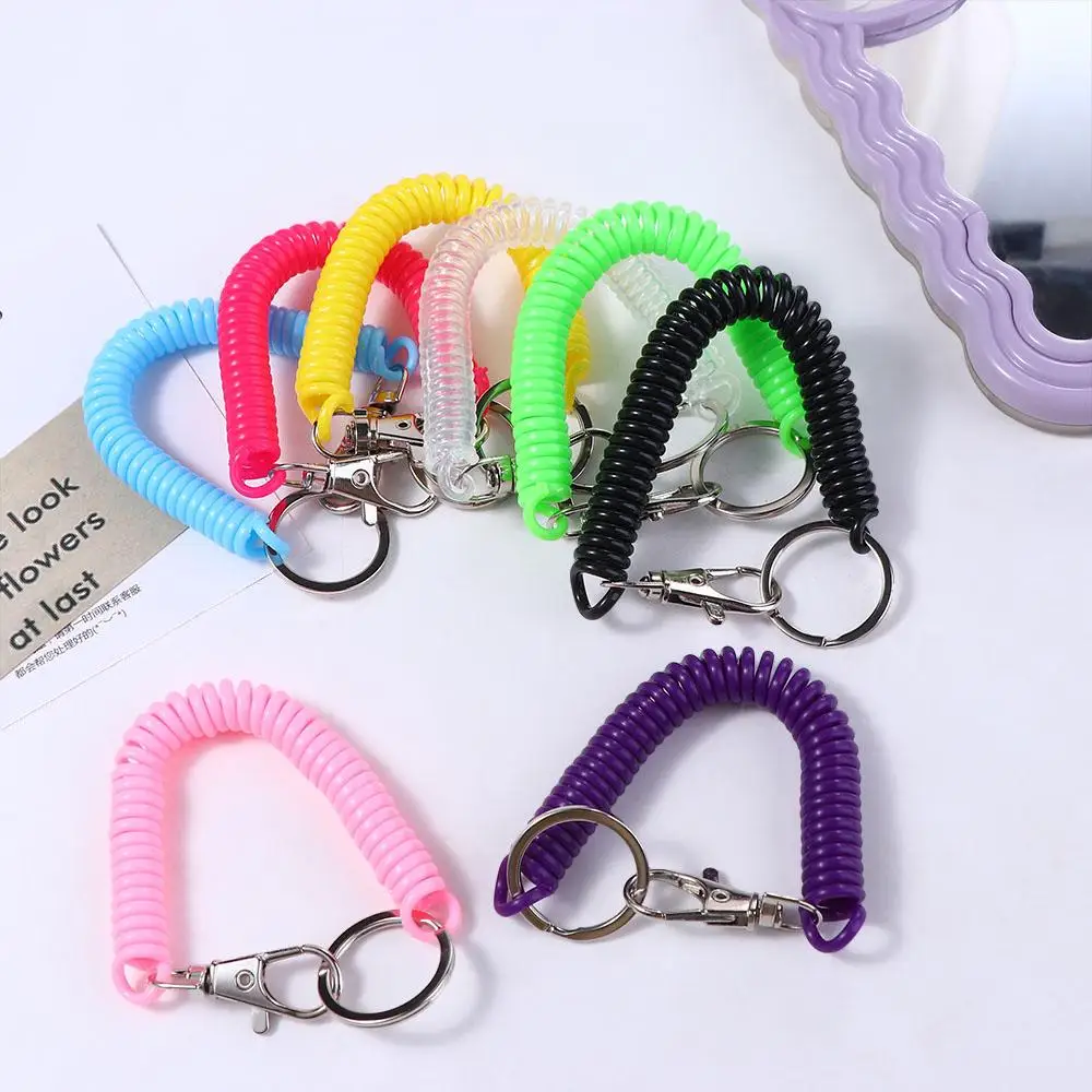 Spring Coil Key Ring Retractable Coil Springs With Metal Clasp Keyring Stretch Spring Coil Anti-lost Lobster Clasp Key Hooks