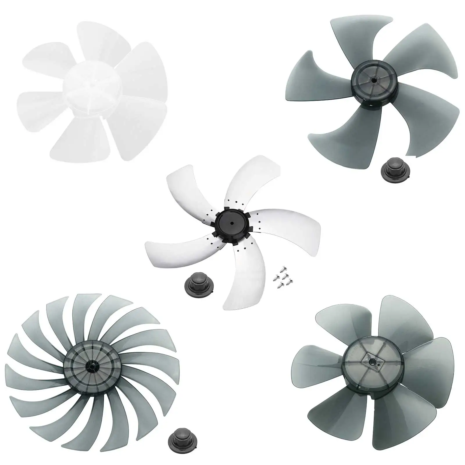 Household Silent Fan Blades 5/6/15leaves Plastic Silence Impellor with Nut Cover Replacement for Stand/Table Fanner Accessories