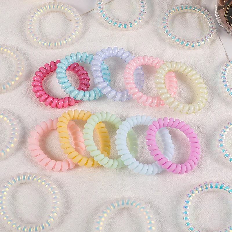 5Pcs/Set New Fashion Matt Colorful Telephone Wire Elastic Hair Band Frosted Spiral Cord Rubber Band Hair Tie Hair Accessories