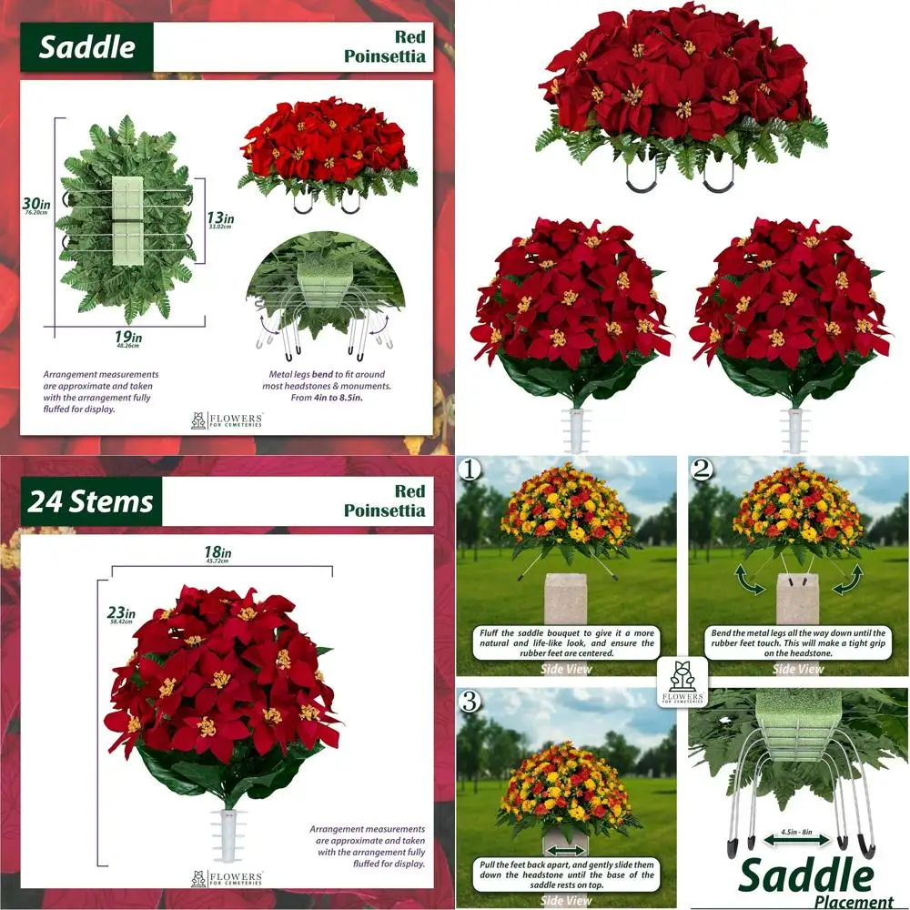 Arreglo floral con poinsettias rojas para recuerdo de fallecido con dos ramos