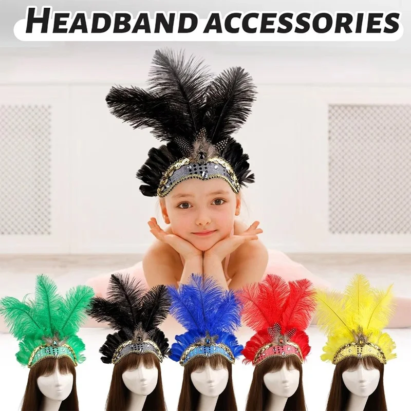 Vintage Gorgeous Colorful Indian Ostrich Feather Headpiece Makeup Ball Stage Performance Styling Carnival Event Hair Accessories