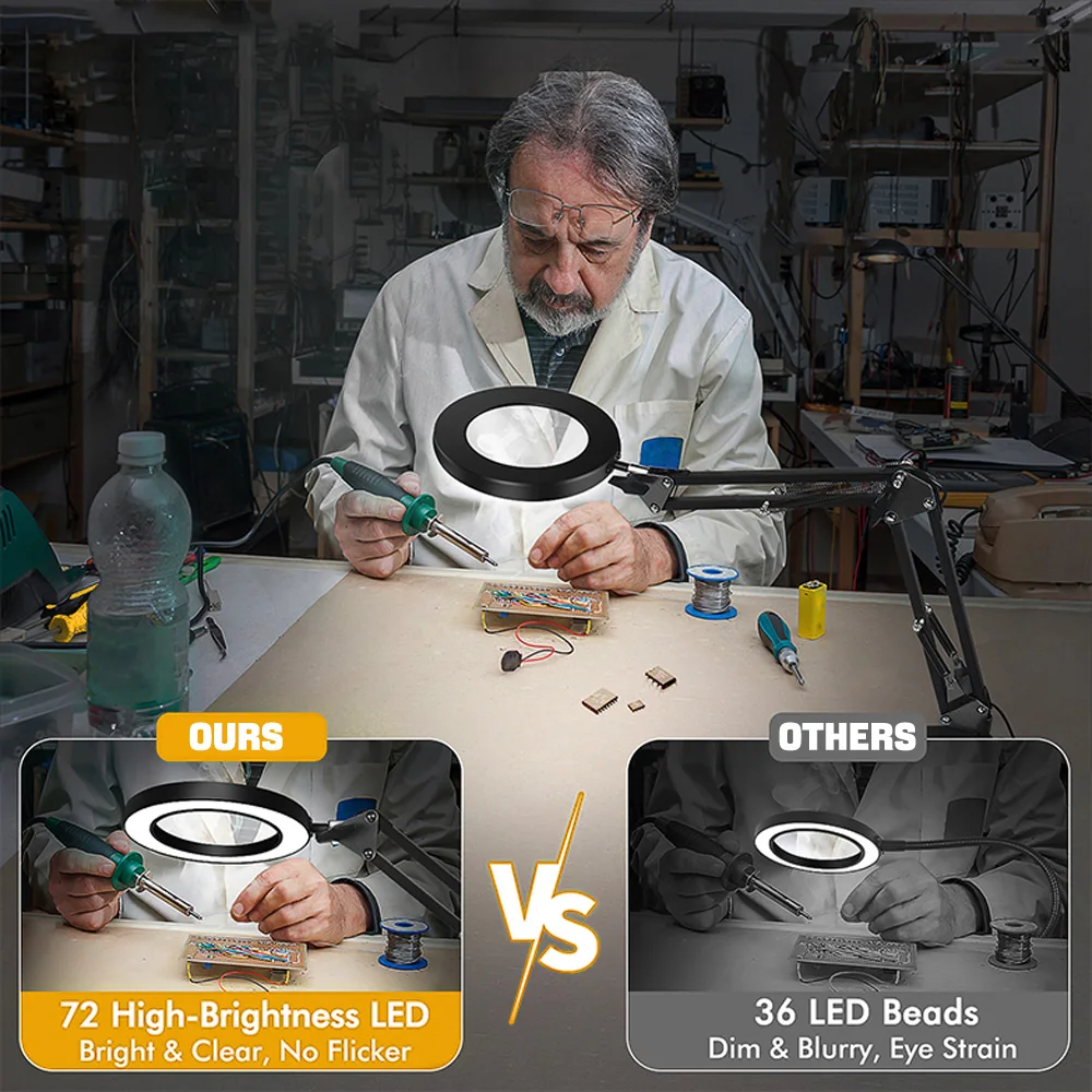 72-LED-Lupe Schreibtischlampe 8X/10X Vergrößerung mit 3-Farben-USB-Stromversorgung für Elektronik-Reparaturen und Präzisions-Schönheitspflege – Detail 5