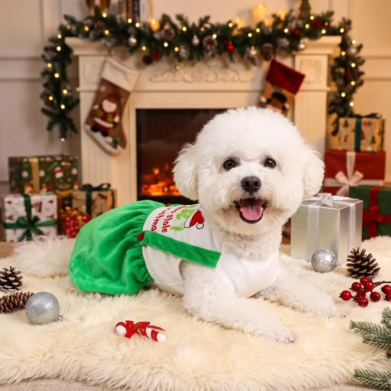 Dog dress, Christmas holiday two piece dress, suitable for small and medium-sized dogs, cats, dogs, Christmas dress up costumes