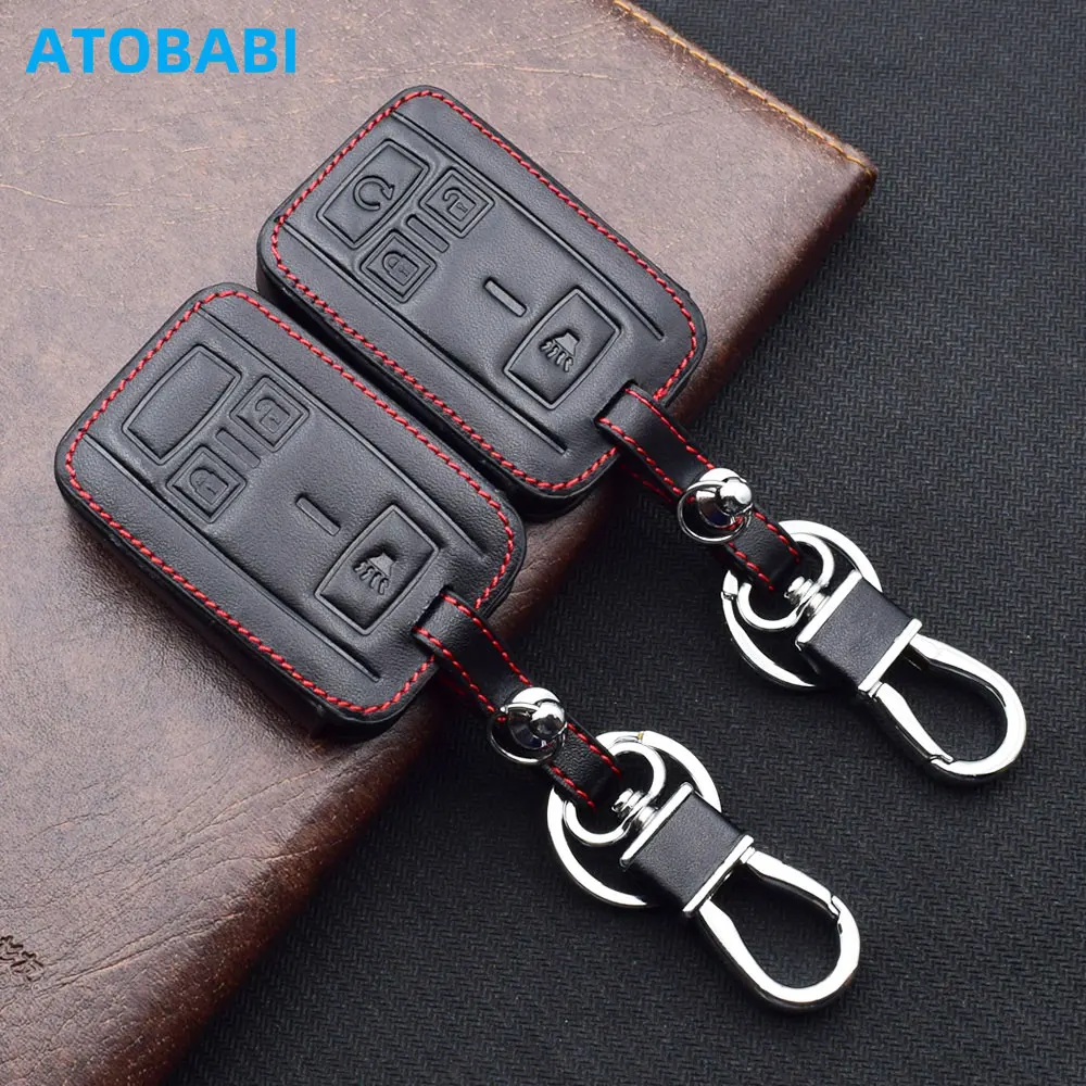 Leather Car Key Case For GMC Sierra Yukon Canyon Chevrolet Colorad Silverado Suburban Tahoe 4 Buttons Remote Fob Protector Cover