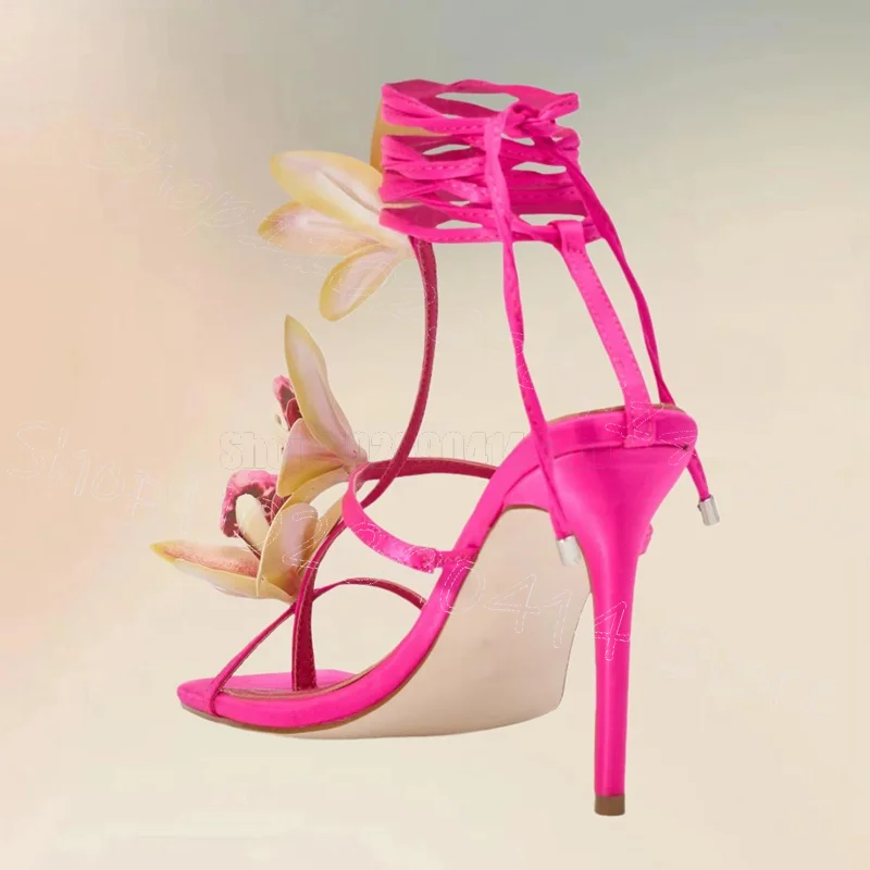 

Orchid Embellishment Rose Red Twine Sandals Lace Up Women Shoes Thin High Heels Party Banquet Dating 2026 Zapatos Para Mujere