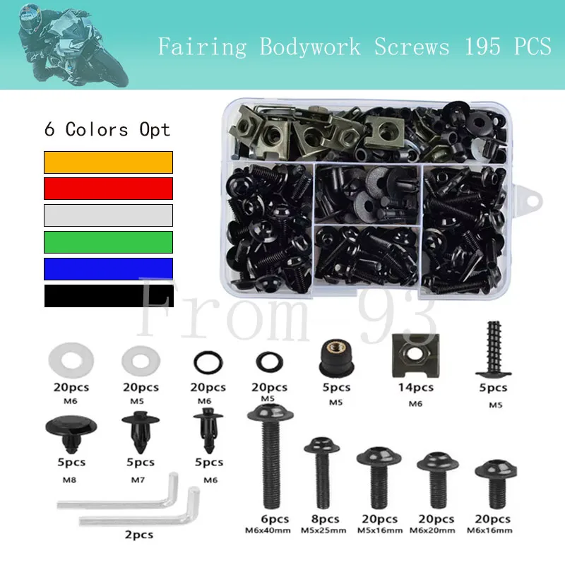 195PCS Fairing Bolt Kits Bodywork Screws Nut For BENELLI TRK 502X LEONCINO 500 TNT 125 AK 550 TRIUMPH TIGER 800 VESPA GTS 300