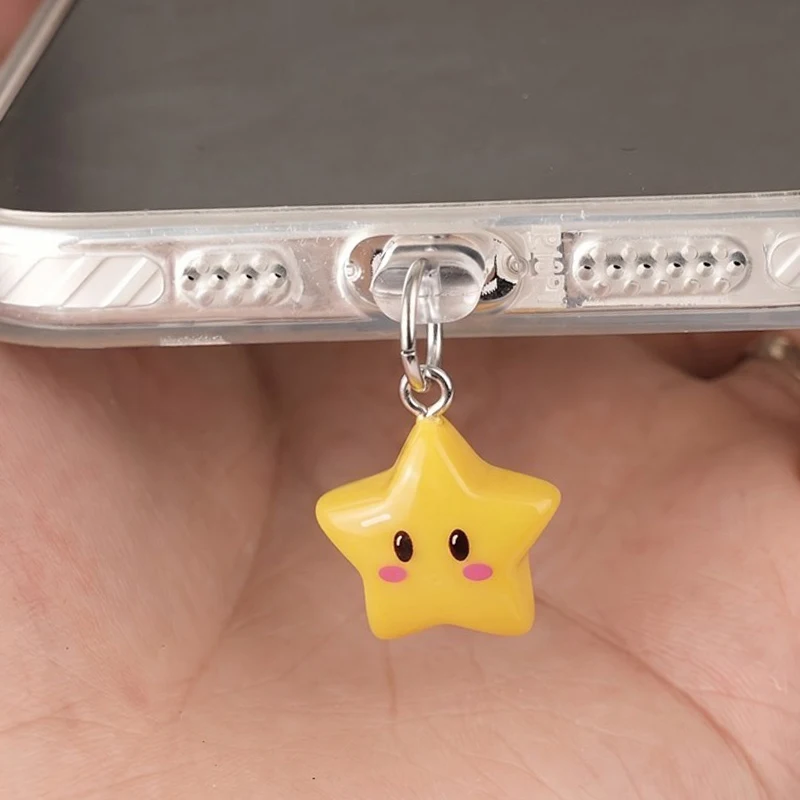 Lindo Tapón de Polvo para Teléfono Estrella Amarilla 3D Accesorios Decoración Colgante Para iPhone Para Samsung Tipo-C Puerto de Carga 6