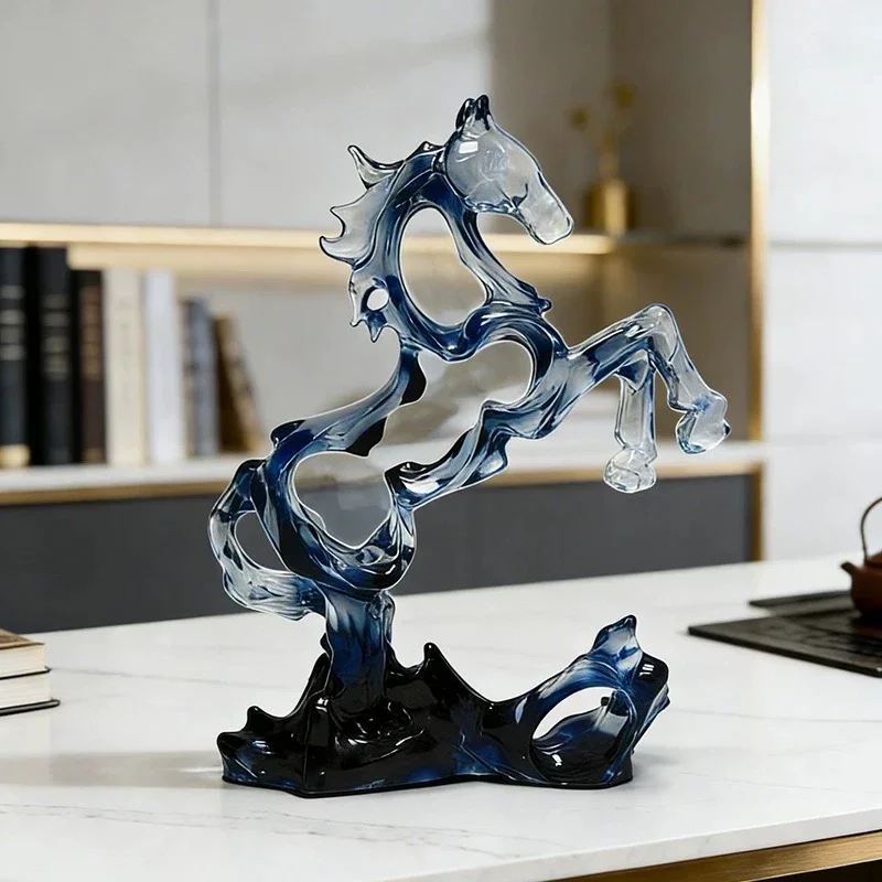 Estatua de Caballo Creativa, Escultura de Caballo Hueca, Obra de Arte en Resina Transparente, Decoración Artesanal para Escritor