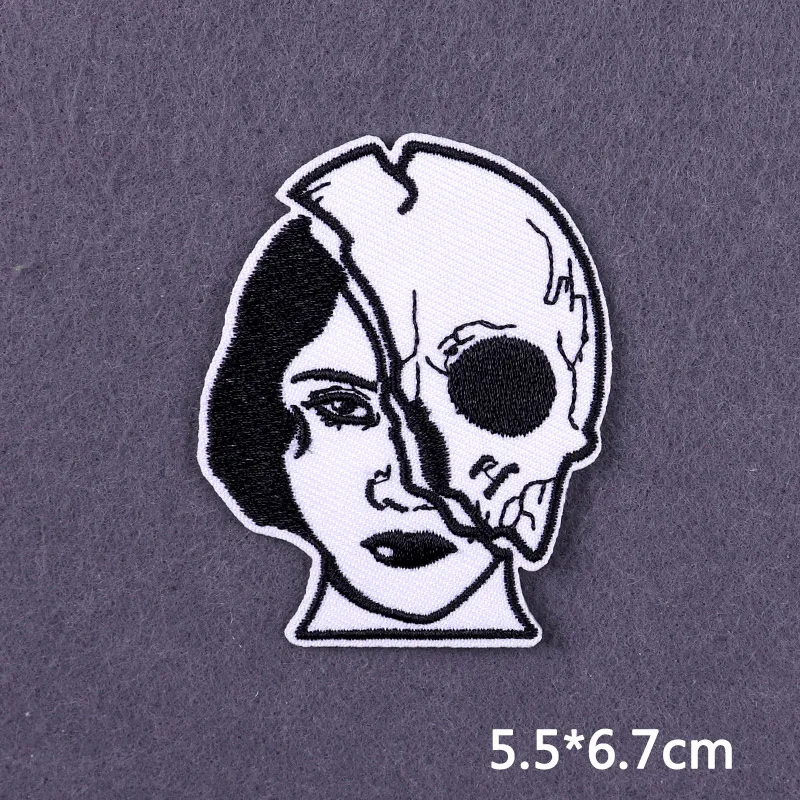 Flamme Schädel Patch Kleidung Punk Bestickt Patches Für Kleidung Eisen Auf Patch Auf Kleidung Thermoadhesive Patches Jacke Abzeichen DIY – Detail 39