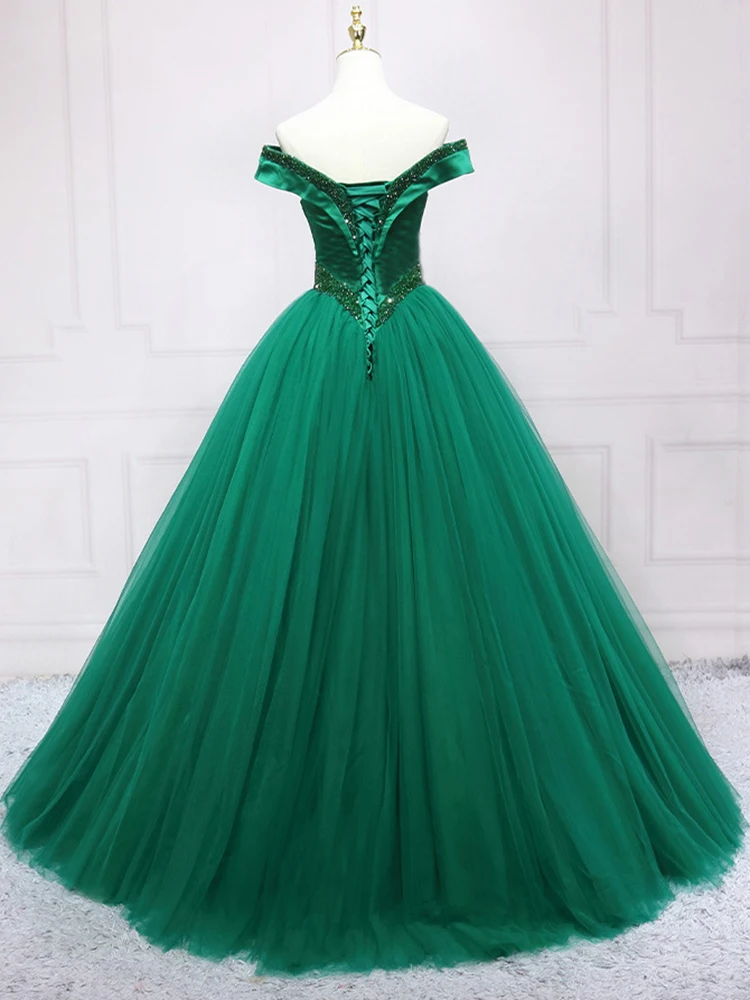 Aangepaste baljurk vrouwen avondjurken kralen tule off-shoulder prom verjaardagsfeestje jurken formele gelegenheid vestido de noche