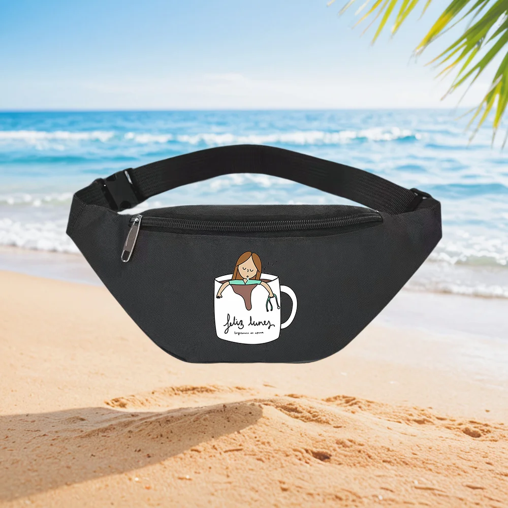 

Happy Monday Nurse Mug Design Waist Backpack Crossbody Chest Bag Street Casual Sporty Fashionable Simple Unique Printed Design