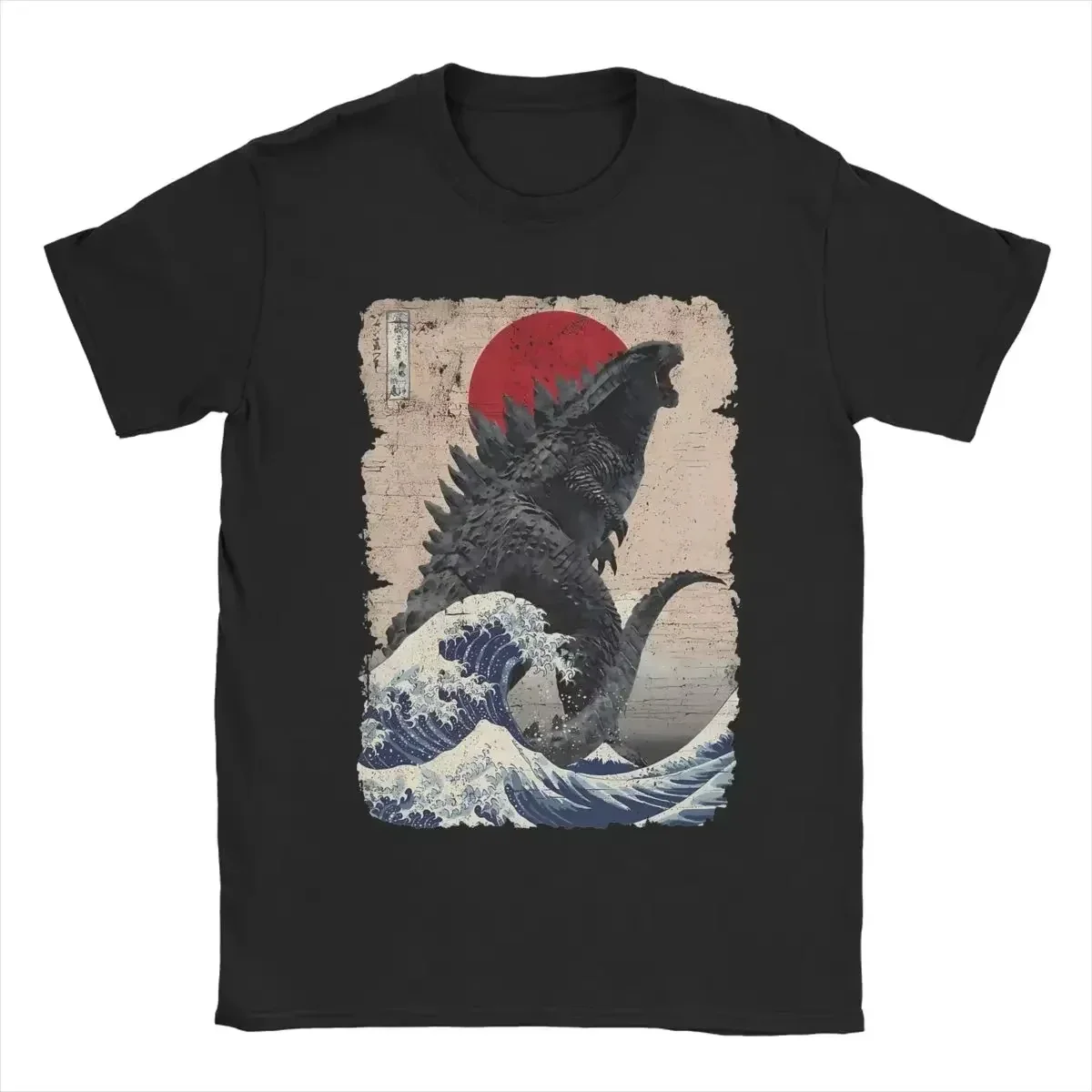 

Short Sleeve Tees Unique Japanese Godzillaed Great Wave T-Shirt S-5XL Clothes graphic summer Men Crew Neck Pure Cotton T-shirt