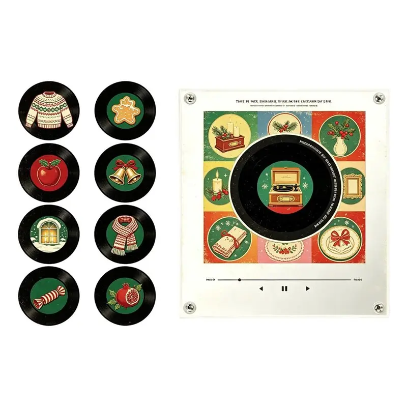 Hot Sale-Christmas Music Player Refrigerator Magnetic Sticker Automatic Singing Song Players Night Light Rotary Disc Machine