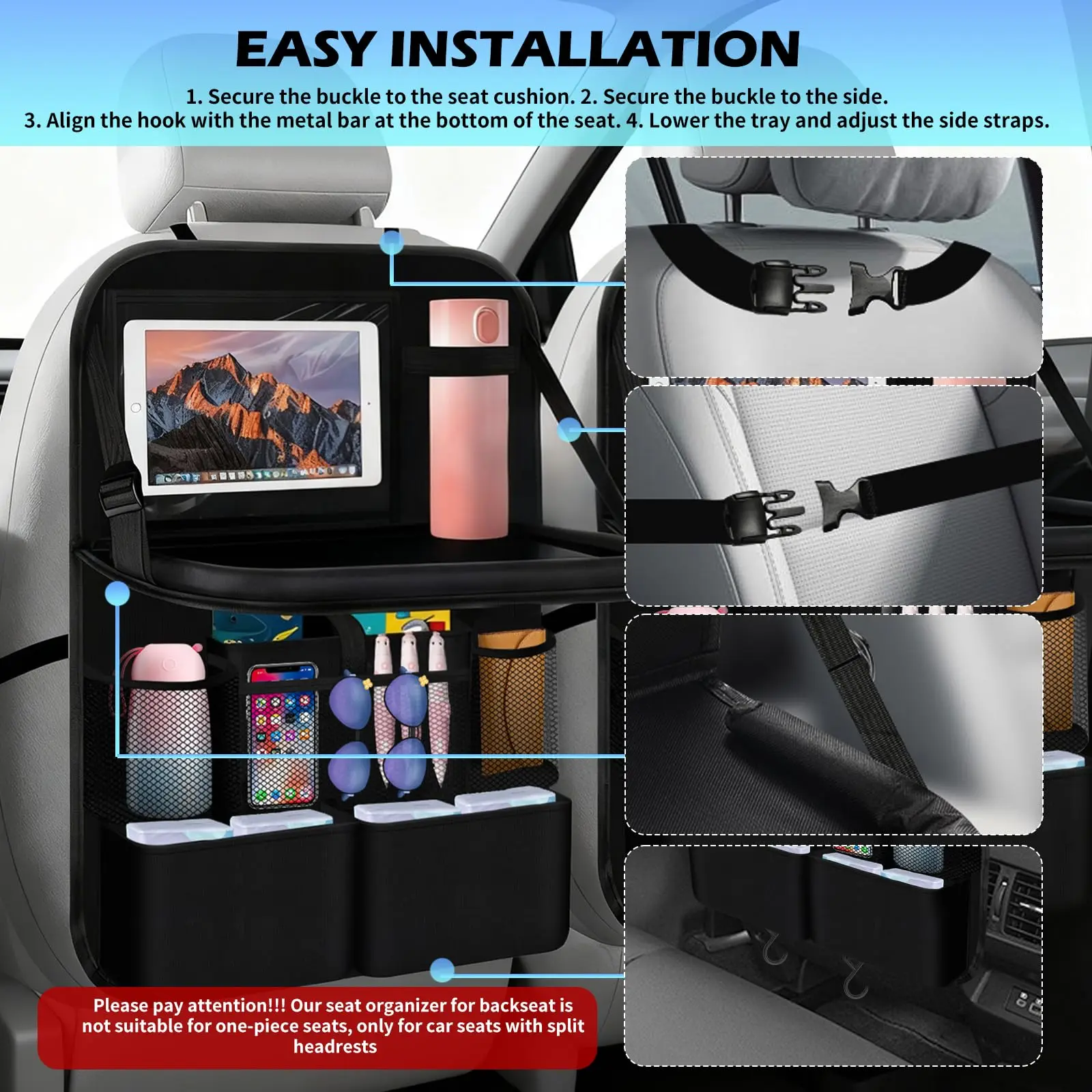 Picture 5: Car Backseat Organizer with Table Tray & Storage Pockets Backseat Car Organizer with Tablet Holder Kick Mats Back Seat Cover