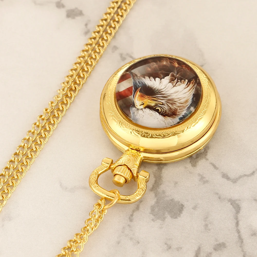 Vintage Golden Eagle Design Quartz Pocket Watch Women Men Necklace Unique Pendant Clock Watch Gift Accessories