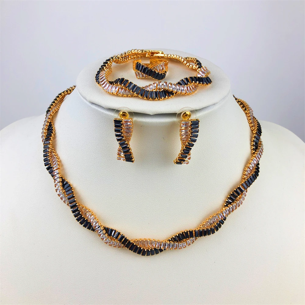 ESALE Women's Jewelry Set For Women Necklace Earrings Bracelet And Ring African Dubai Jewelry Wedding Party Gift