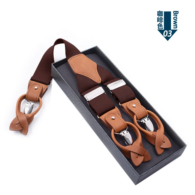 Leather Suspenders Men 3.5cm Y-Back 3 Clips Male Suspensorios Adjustable Elastic Trouser Braces Strap Belt Suit Accessories