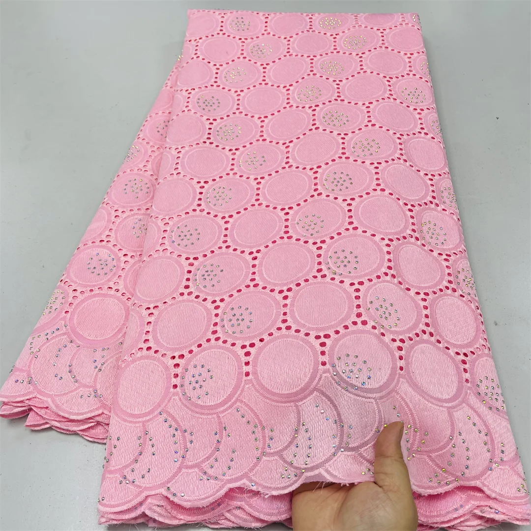 

Nigerian Cotton Lace Fabric High Quality With Stones African Swiss Voile Lace Fabric For Sewing Women Wedding Party Dress
