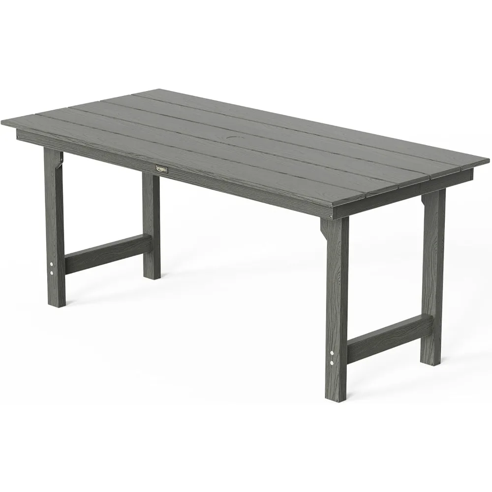 

Rectangular HDPE Weather-Resistant Outdoor Dining Table for 6 with Umbrella Hole