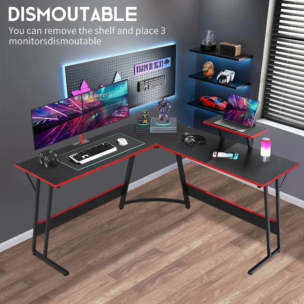 

L Shaped Gaming Desk 50 Inch Corner Computer Desk, Home Office Desk with Large Tabletop Gaming Table, Black