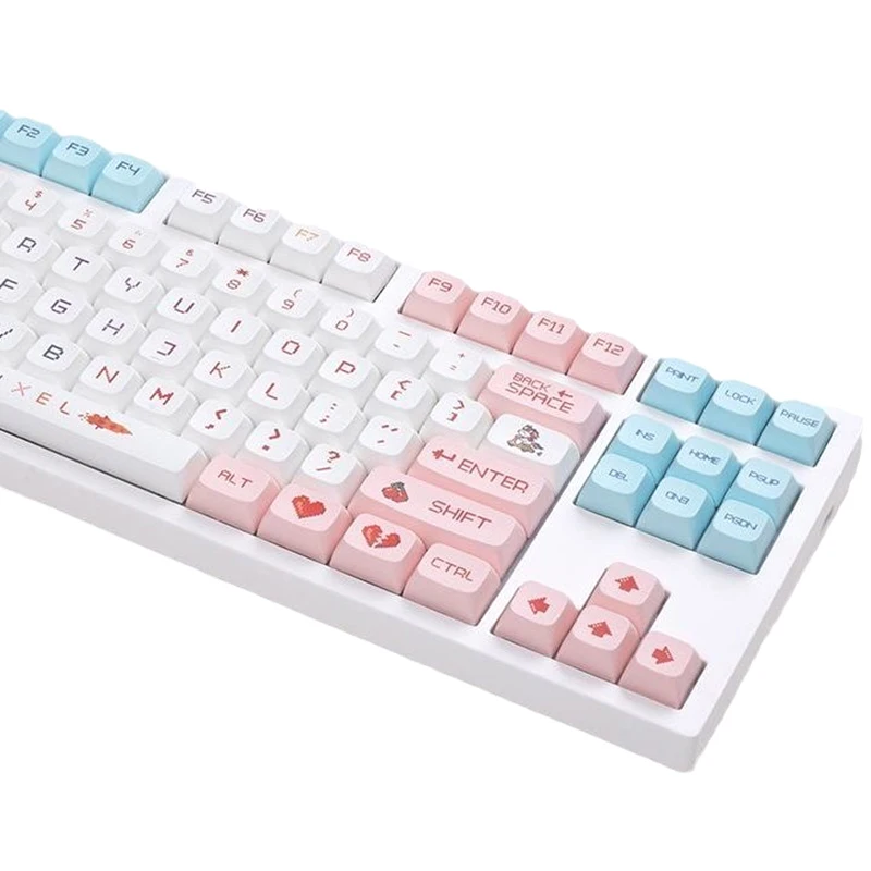 Розовые милые колпачки для ключей Pixel Wars с 124 клавишами XDA Profile PBT, колпачки для сублимационных ключей для MX Switch, механические колпачки для клавиатуры