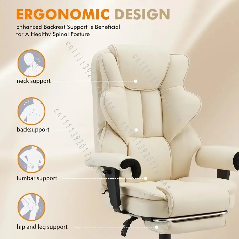 6-Point Massage Executive Chair, Ergonomic Office Desk Chair with Retractable Footrest, Reclining Home Office Seat