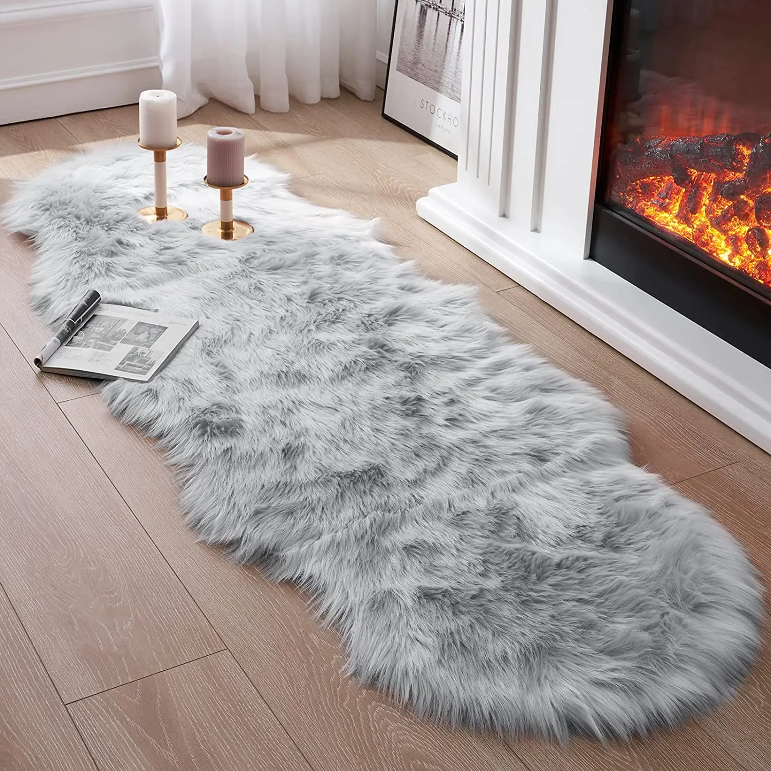 

Soft Sheepskin Bedroom Carpet Imitation Wool Pad Long Hair Bedside Rugs Sofa Cushion Rugs Living Room Fluffy Hairy Fur Carpet