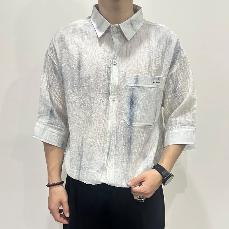 Trend Gradient Print Half Sleeved Shirt for Men's 2025 Summer Loose Casual Shirts Vacation Hawaii Shirt Social Party Streetwear