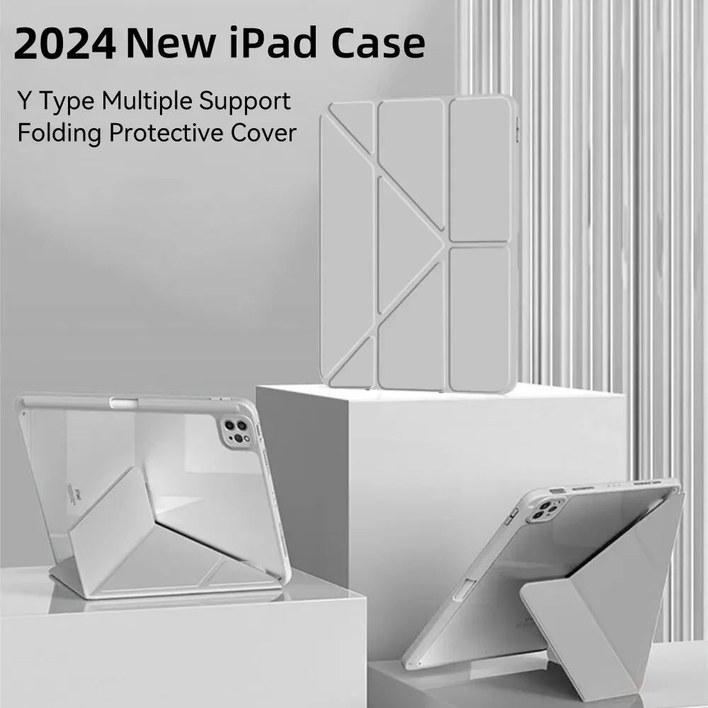 Acrylic iPad Case for 2024 iPad Air 11-inch M2 Pro 11/13 M4 for 10th Generation 10.9 Air 4 /5 5/6/74/8/9th 9.7in Y-fold Cover