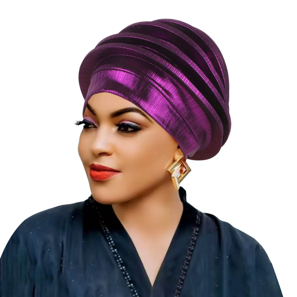 Mehrschichtige Spiral-Baskenmützen-Turbane für Frauen, Afrikanische Kopfbedeckungen, Damen-Baskenmützen, Turban Nigeria Kopfschmuck für Hochzeiten und Partys, Gele – Detail 10