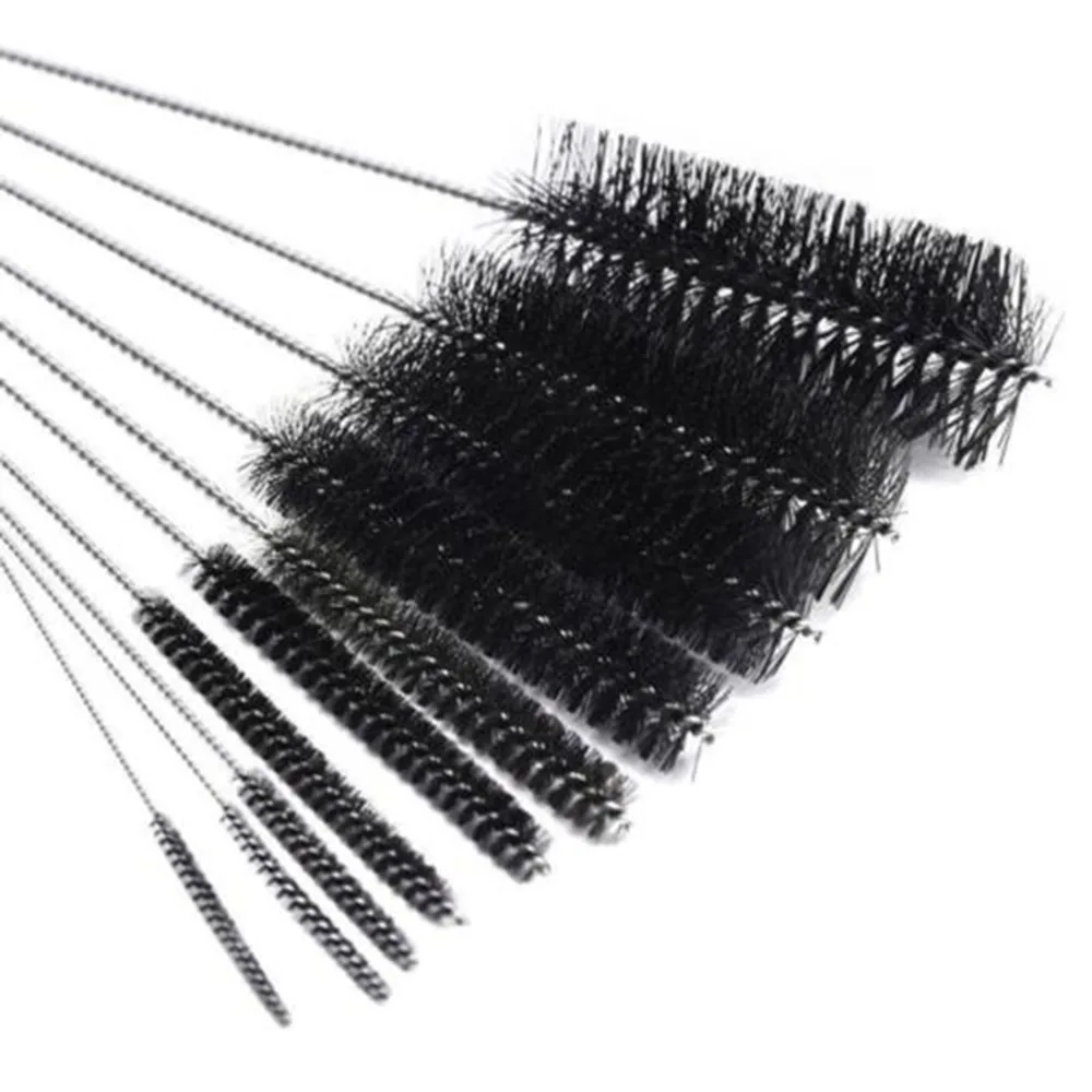 10Pcs Stainless Steel Handle Cleaning Brush Strip Shape Sturdy Tool Brush Nylon Bristle Dust Remover Brush Mechanical Cleaning