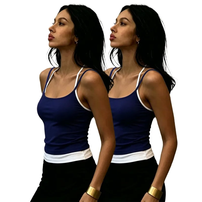 Summer 3 Color Sexy Beauty Back Women Street Trendy Vest 2pc Sets Y2K Halter Tops Slim Sport Basic Tank Top Comfy Bestie Tee