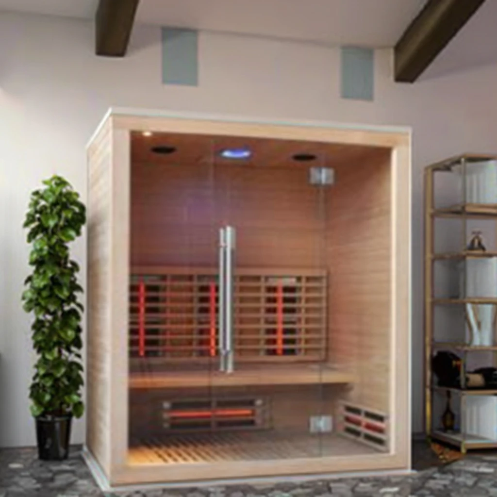 Modern 3-Person Full Spectrum Infrared Sauna Advanced Heating Technology Pine Living Room Bedroom Villa Park Control Panel Steam