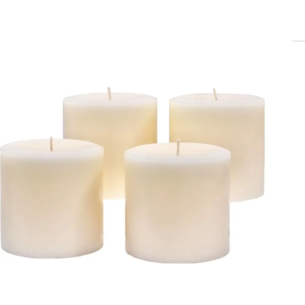 

Ivory 4 x 4 by Modern Candle Design Large Unscented Pillar Candle Handmade in The USA (Concave Top Set of 4)