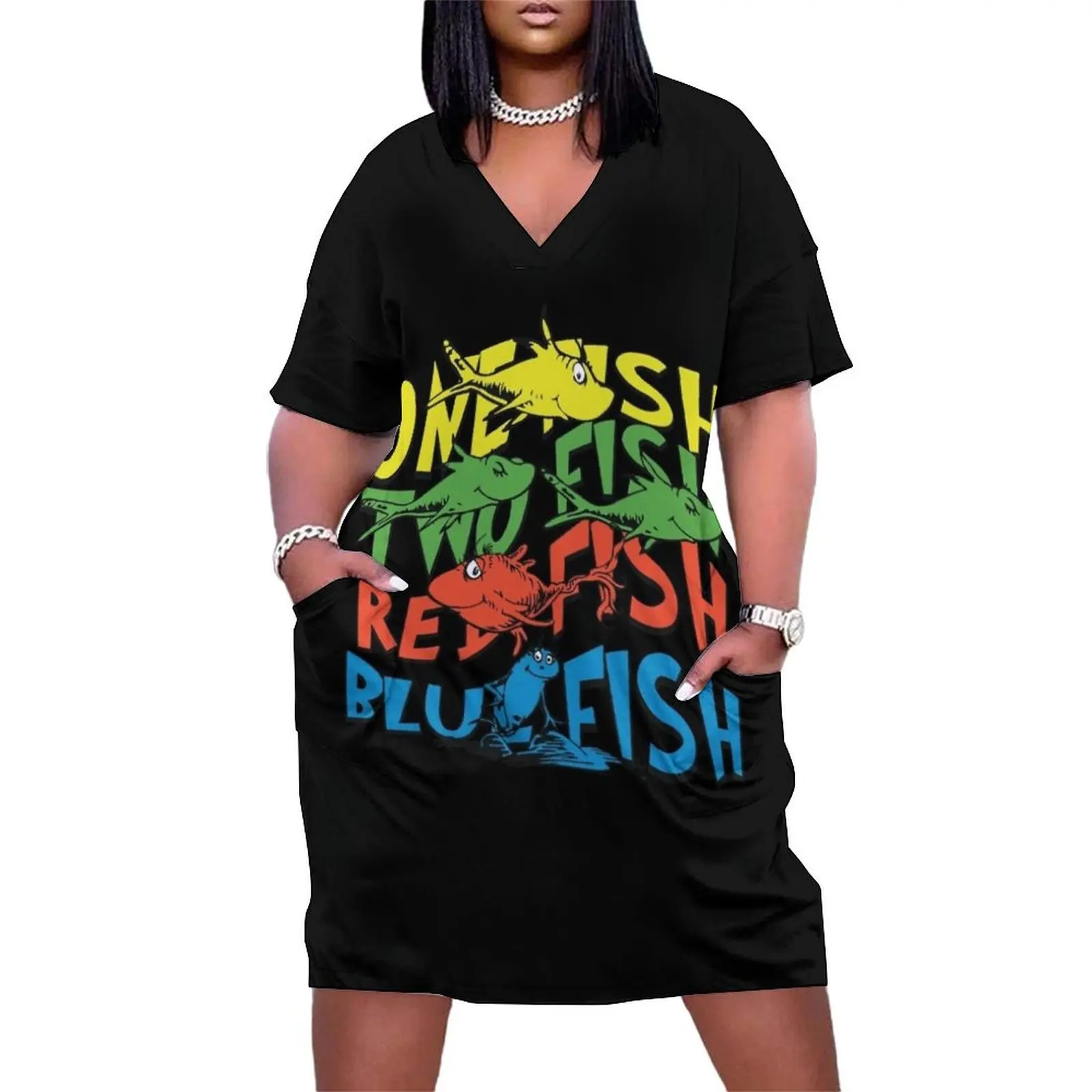 

One Fish Two Fish Red Fish Blue Loose Pocket Dress womans clothing evening dresses women Dresses Women dresses summer