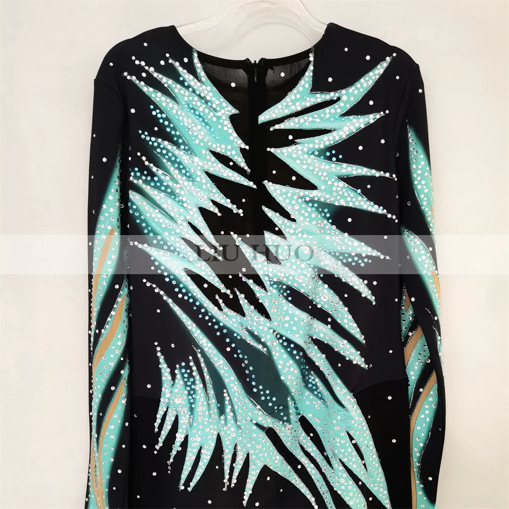 LIUHUO Frauen Mädchen Erwachsene Overall Leistung Rhythmische Gymnastik Wettbewerb Trikot Eis Eiskunstlauf Kleid Schwarz Blau Teenager