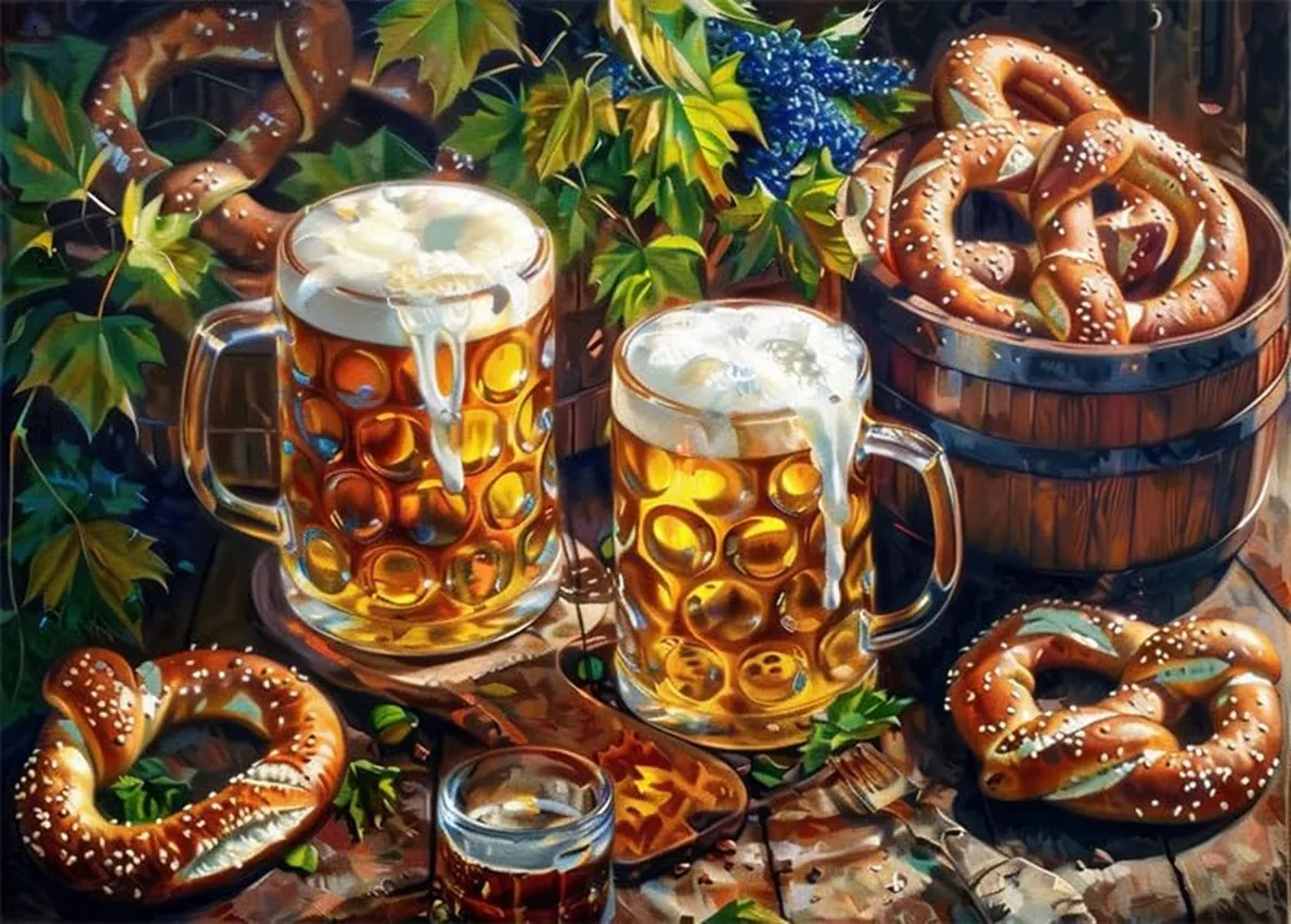 300 quebra-cabeças de 1000 peças para adultos, menu oktoberfest, salsichas bávaras com pretzels, mostarda doce e canecas de cerveja, formação de madeira