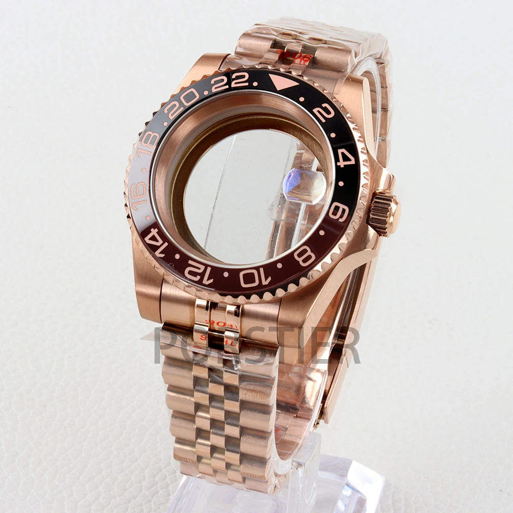 40mm NH35 Case Rose Gold PVD With Oyster/Jubilee Bracelet Sapphire Glass Waterproof for NH34 NH35 NH36 NH38 movement Sub Case