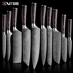 Premium Kitchen Knife Set Sharp Japanese Chef knife Santoku knife with Laser Damascus Pattern Very Fast Cutting Cleaver 1-10Pcs