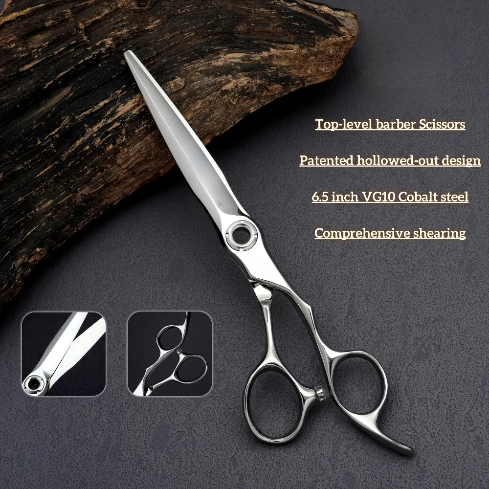 Top-level Hairdressing Scissors，Japan VG10 Steel 6.5 Inch Barber Shears，Patented Hollowed-out Design Hair Cutting Too